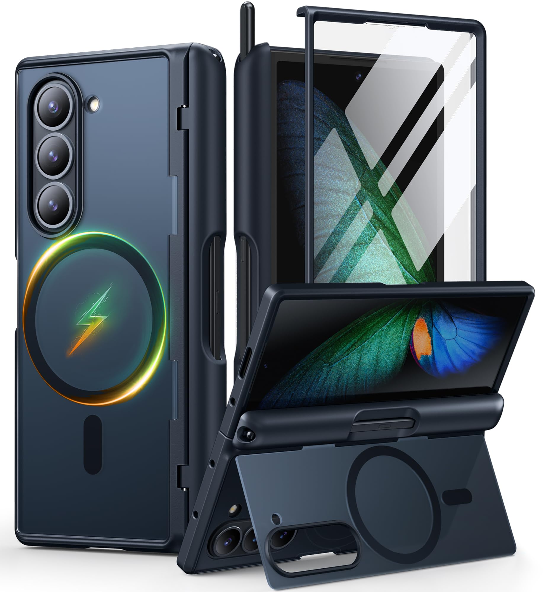 MOBOSI for Z Fold 6 Case with Privacy Screen Protector [Compatible with Magsafe], [Built-in Kickstand&Full Body Hinge Protection] Shockproof Phone Cover for Samsung Galaxy Z Fold6, Matte Black