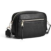 MUHUASHI Small Crossbody Bag for Women Triple Pockets Vegan Leather Shoulder Camera Purse with Long Guitar Strap