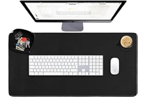 Leather Desk Pad Real Leather Desk Mat (31x15.6) Desk Cover Desk Blotter Desk Protector Large Computer Mat for Keyboard Gaming Mouse Pad (Black 3mm) Table Laptop Mat Office Desktop Accessories ELIZO