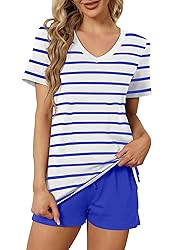 RUBZOOF Women's Short Sleeve Pajama Sets Striped