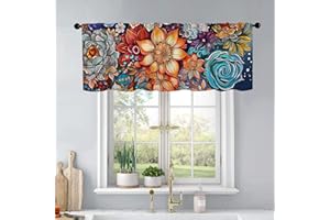 BrilliStar Boho Flower Kitchen Curtains Colorful Oil Painting Flowers Design for Windows Valances Rod Pocket Curtain Valance for Bathroom Living Room Cafe 54x18 inch Window Treatment for Home Décor