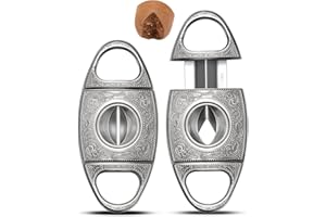 HANCIGAR V-Cut Cigar Cutter Stainless Steel Vintage Carved Cigar Guillotine Scissors Sharp Edge with Gift Box(Silver) Gifts for Men