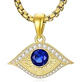 Evil Eye Necklace 925 Sterling Silver 18K Gold Plated Blue Sapphire Evil Eye Pendant Jewelry for Men Women, w/Stainless Steel Chain 22'' + 2''