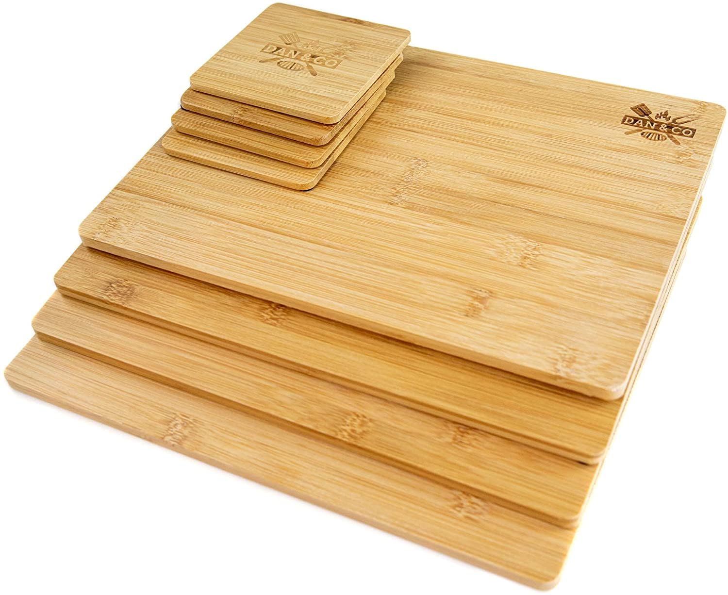 Dan&Co Solid Wooden Placemats and Coasters Set of 4, Stylish 8 Pcs Bamboo Place Mats for Table and Drinks Coasters, Wipe Clean, Nonslip, Heat, Stain Resistant Dining Table Mats | 29cm x 19cm x 1cm