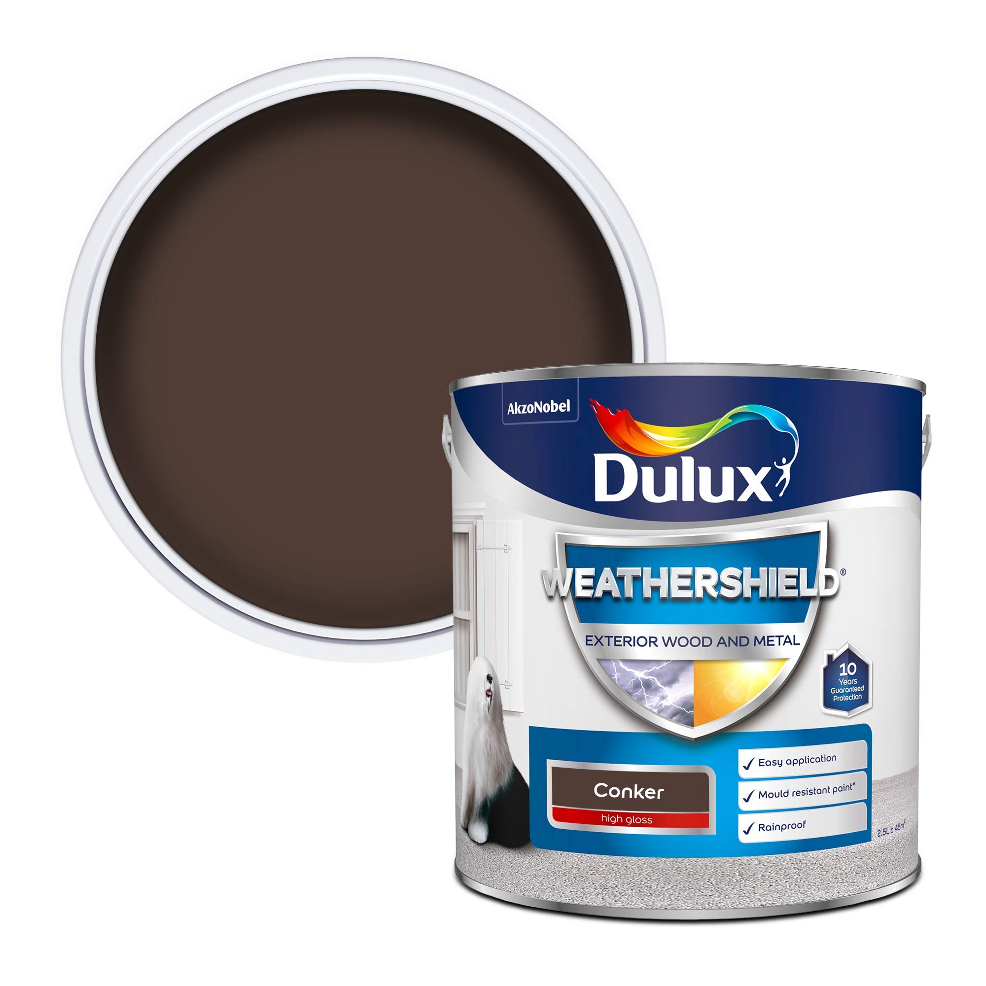 Dulux Weather Shield Exterior High Gloss Paint, Conker, 2.5 L