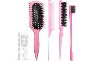 LSKHJT Curl Defining Brush, Curly Hair Brush Products With 3 Pcs Slick Back Hair Brush Set Bristle Brush Edge Control Teasing Comb for women (Pink)
