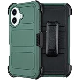 for Defender iPhone 16 Plus Case with Belt Clip,Holster for 16 Plus Phone Case with Kickstand,Rugged for Heavy Duty,2 Layers of Sturdy,Cover for iPhone 16Plus Cases Protective Dark Green
