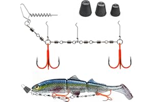 9KM DWLIFE Stinger Rig Double Treble Hook Predator Fishing Rig with Straight/Angled Threaded Needle for Pike, Walleye, Musky,