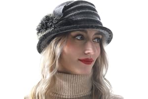 VECRY Women's Wool Dress Church Cloche Hat Bucket Winter Floral Hat