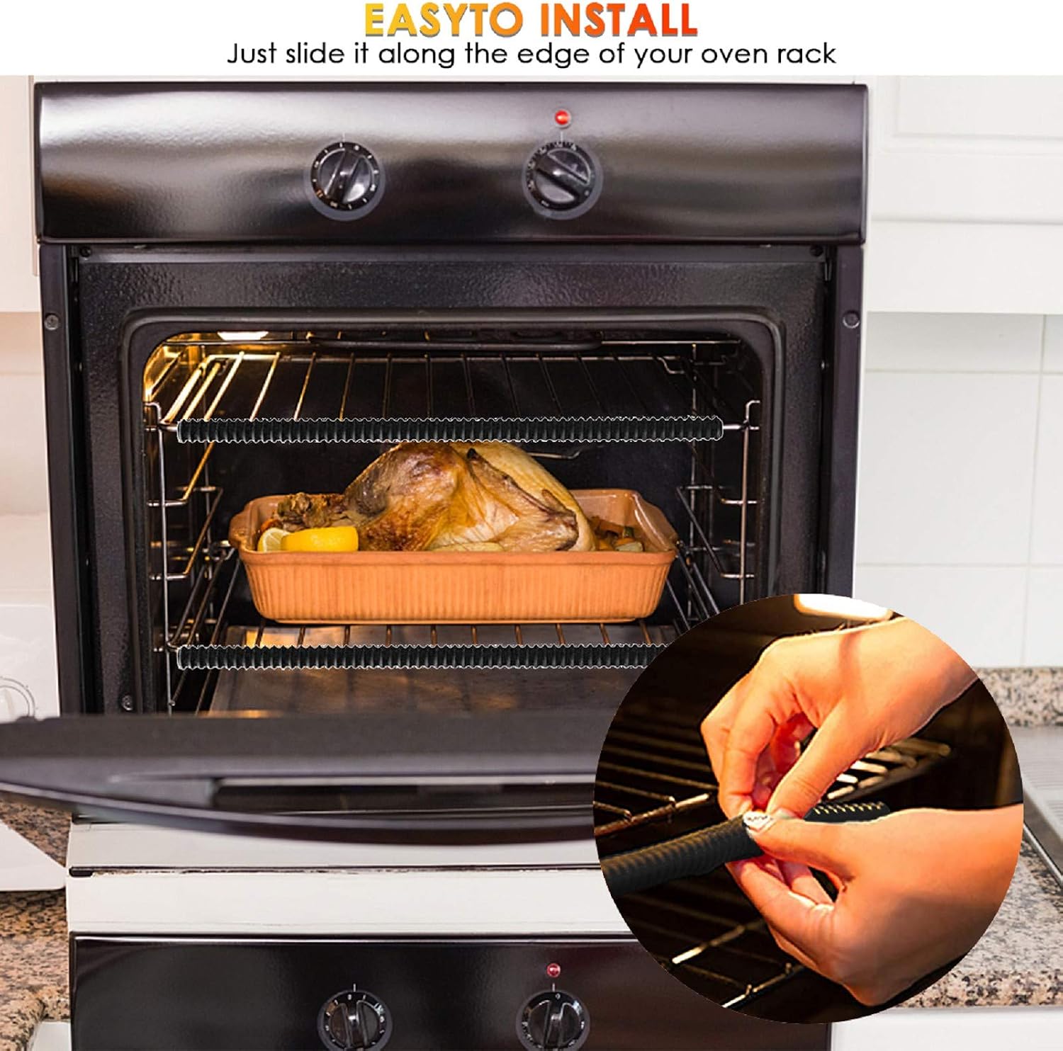 Oven Rack Protectors, 4 Pack Heat Resistant Silicone Oven Guards, Child Safety Protection Toaster Baking Edge Shields - Image 3