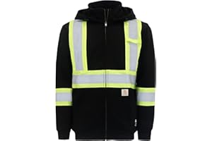 BOCOMAL FR Hoodies High Visibility 14oz Fleece Heavyweight Hi-vis Jackets Flame Resistant Reflective Hooded Sweatshirts