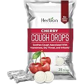 HERBION Naturals Cough Drops with Natural Cherry Flavor, Dietary Supplement, for Adults and Children Over 6 Years, 25 Drops, No Artificial Flavor, Pack of 1