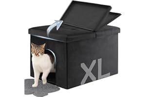 MEEXPAWS Cat Litter Box Enclosure Furniture Hidden Large, Lift Design Lid Velvet Cat Washroom Bench Storage Cabinet |25.6x 17.7 x 17.7 in|Dog Proof|Urine Proof Inside|Quick Assembly| Easy Clean(Black)