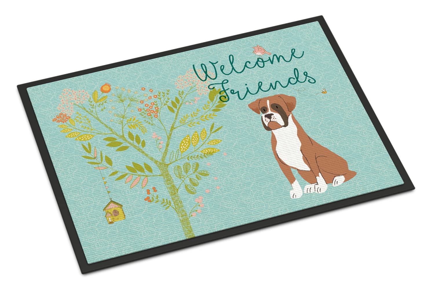 Caroline's Treasures BB7582JMAT Welcome Friends Flashy Fawn Boxer Doormat 24x36 Front Door Mat Indoor Outdoor Rugs for Entryway, Non Slip Washable Low Pile, 24H X 36W