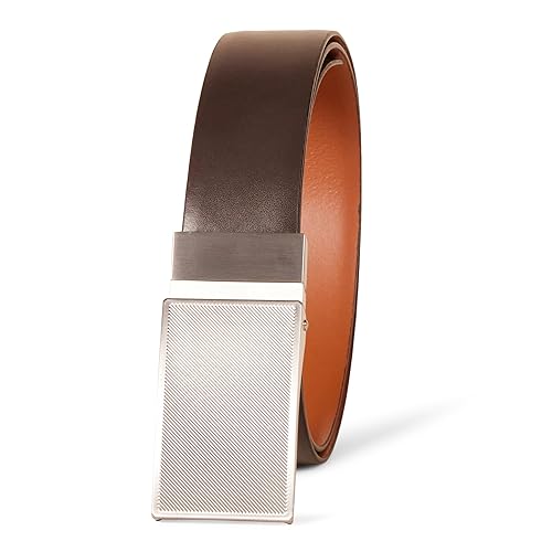 Amazon Essentials Men's Leather Reversible Plaque Dress Belt, Brown/Tan, 40