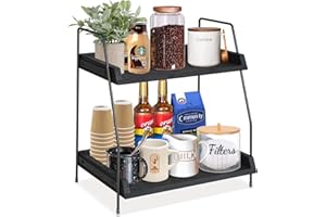 Megsooul Coffee Bar Accessories and Organizer Countertop, Coffee Station Organizer Kitchen Counter Shelf Organizer,Coffee Condiment Storage,Cup Lid Holder Countertop Shelf for Bathroom (Black)