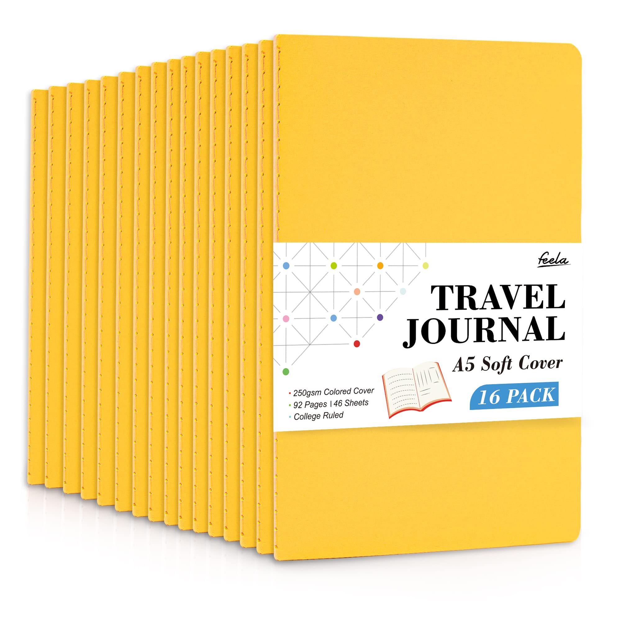 Photo 1 of 16 Pack Soft Cover Journal Bulk, Feela Lined Notebooks College Ruled for Work for Women Girl Writing, Blank Travel Journal Note Taking Notebook School Business Supplies, 8.2” x 5.5”, A5, Yellow