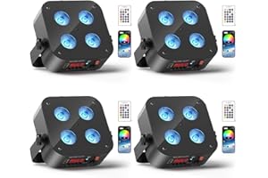 DazzlingStage Mini Rechargeable Par Lights, 4 * 18W RGBWA UV 6 in 1 Battery Powered Upights, APP & Wireless DMX & Remote Control Stage Lights, Uplighting for Festival Party Wedding Event - 4 Pack