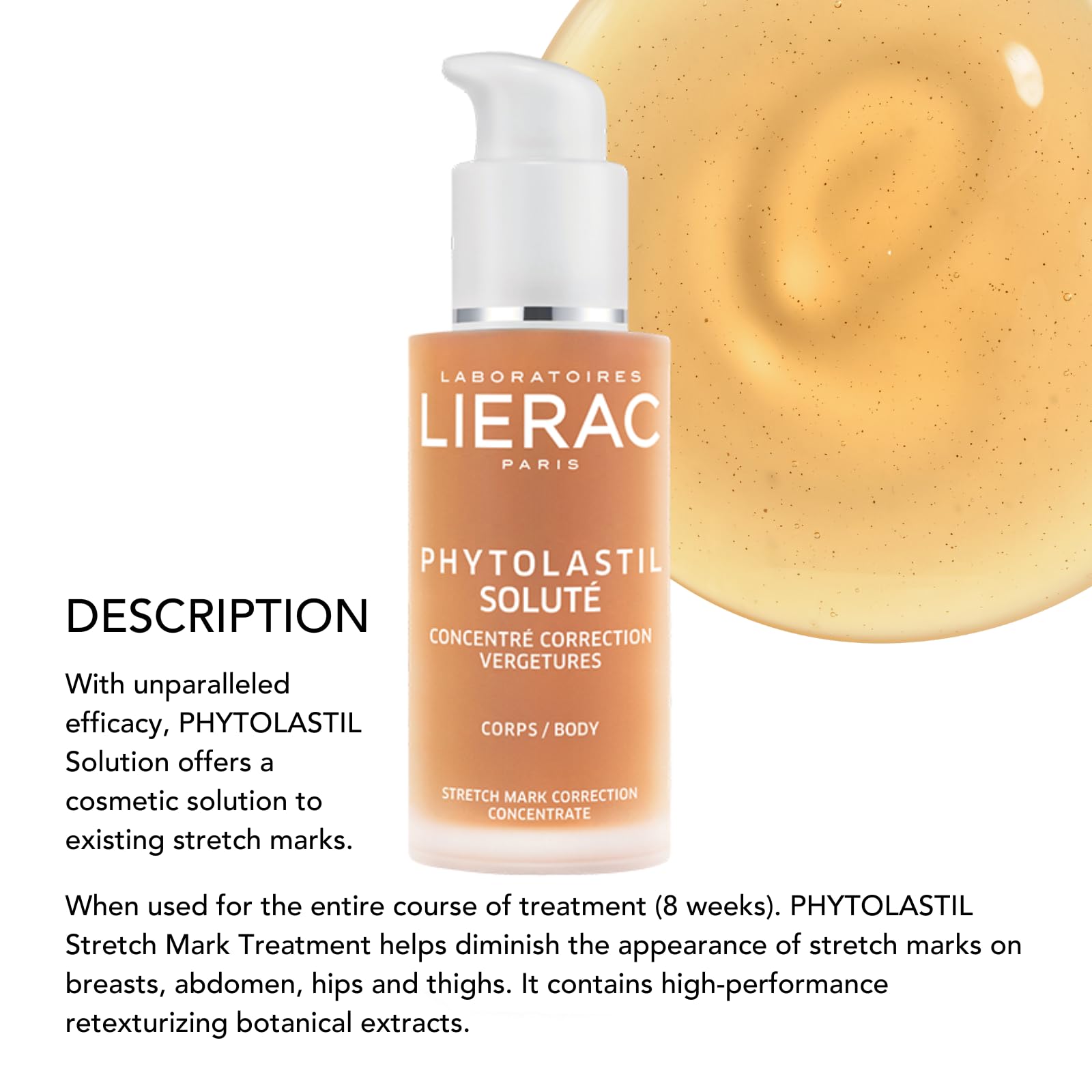 Lierac Phytolastil Stretch Mark Removal Serum - Firms Skin, Fades Cellulite, Diminishes Stretch Marks on Breasts, Abdomen, Hips and Thighs - Hydrating & Firming for All Skin Types - 75ml