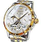 OLEVS Men Automatic Watch Skeleton Mechanical Classic Luxury Business Diamond Stainless Steel Waterproof Luminous Date Calendar Wrist Watches for Men