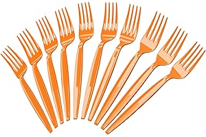 BLUE ORCHARDS Orange Plastic Forks (24 Pack) - Orange Forks for Parties, Durable Plasticware, Colored Plastic Forks, Plastic Utensils, Disposable Cutlery for Occasions, Party Plastic Fork, Halloween Party