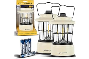 LUXPRO Retro LED Lantern - Battery-Powered Emergency Lantern - Water Resistant - Bright LED Lamp for Indoor & Outdoor Use - Use for Tents, Hiking or Hurricane Prep (Beige, Pack of 2)