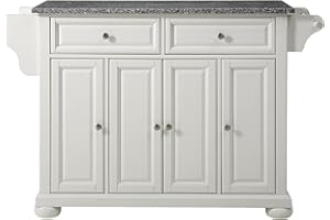 Crosley Furniture Alexandria Granite Top Rolling Kitchen Island Storage Cart, Microwave Stand, Spice Rack, White