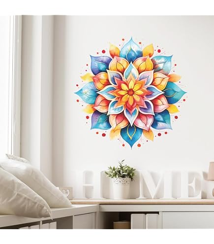 WBQMUNY Large Mandala Wall Decal Blue Lotus Flower Wall Sticker Remo