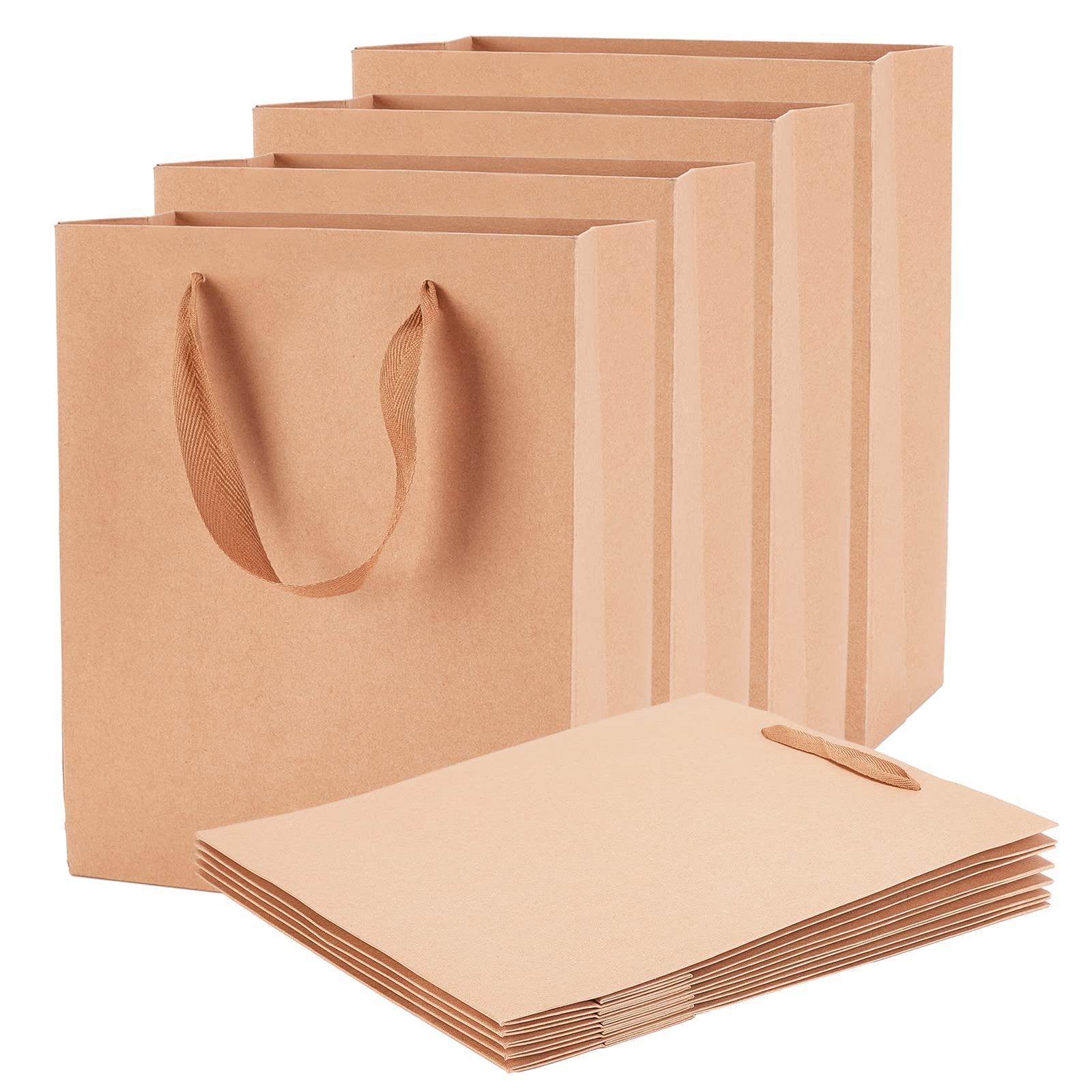 NBEADS 10 Pcs Small Kraft Brown Paper Bag Treat Candy Gift Bag Carrier Bags with Handles for Birthday, Wedding, Tea Party and Party Celebrations, 33x28x10cm