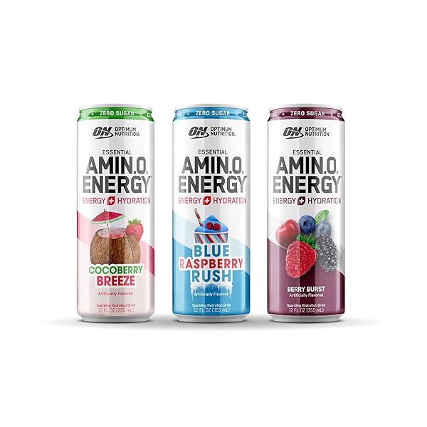 OPTIMUM NUTRITION AMINO ENERGY SPARKLING HYDRATION DRINK, ELECTROLYTES, CAFFEINE, AMINO ACIDS, BCAAS, SUGAR FREE, 12 FL OZ, BERRY VARIETY PACK OF 12 (PACKAGING MAY VARY)