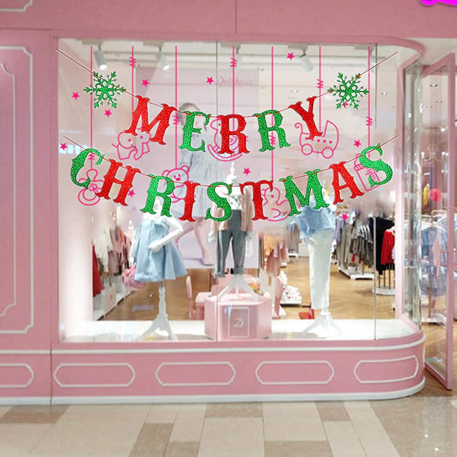 bng-bng Merry Christmas Bunting Banners Reindeer Garland Bunting Santa Sleigh Banner Decorations Glitter Hanging for Christmas Party Decorations Supplies Photo backdrop Red Green - Image 3