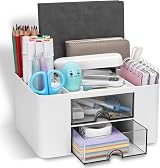 RISEMART Desk Organiser with 2 Drawers White 19.5x14x10cm Pen Holder