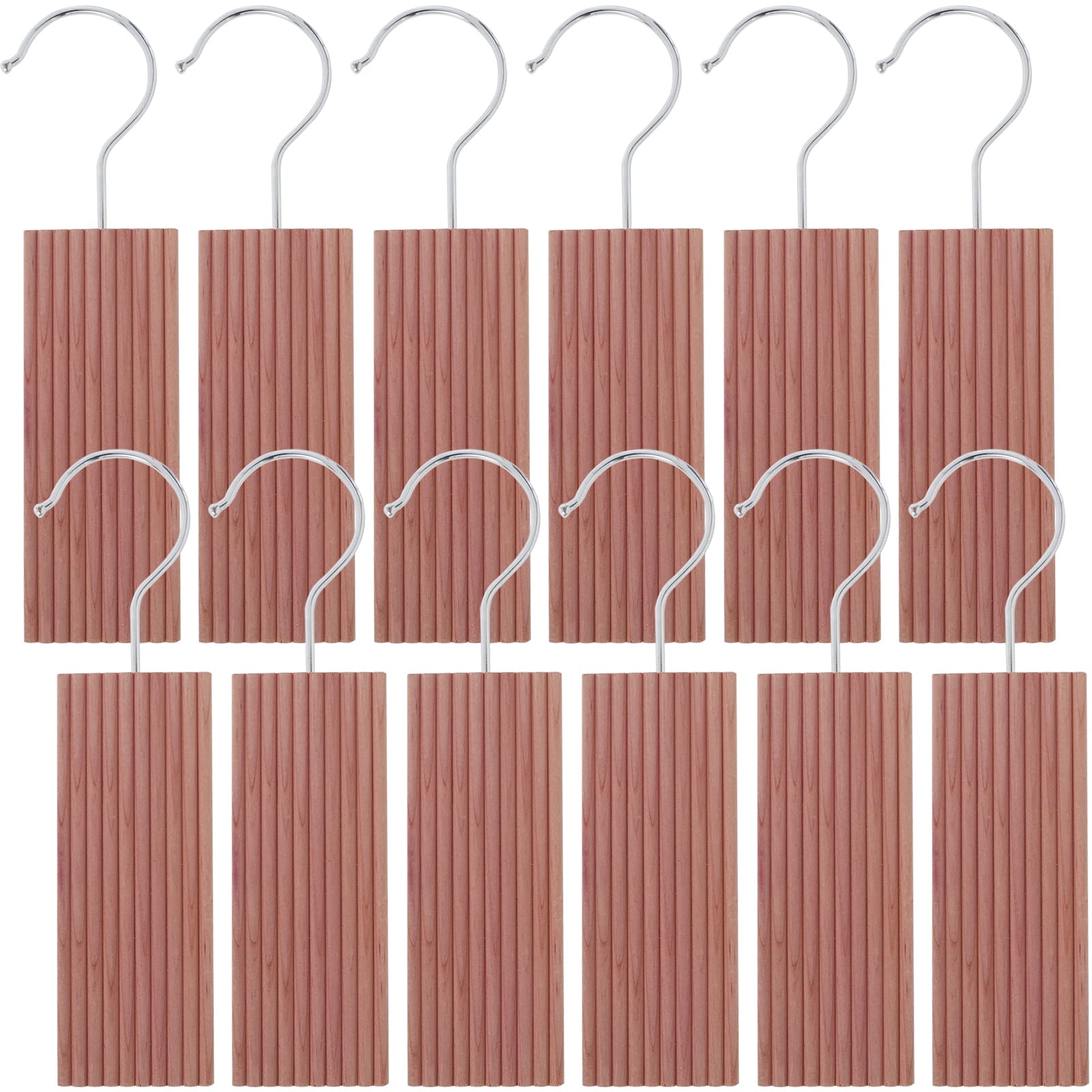 Photo 1 of 12 Pcs Cedar Blocks with 12 Hook Hanger Hang Ups for Clothes Storage Natural Aromatic Long-Lasting Scent Cedar for Drawers and Closets 5.1x1.9x0.5in