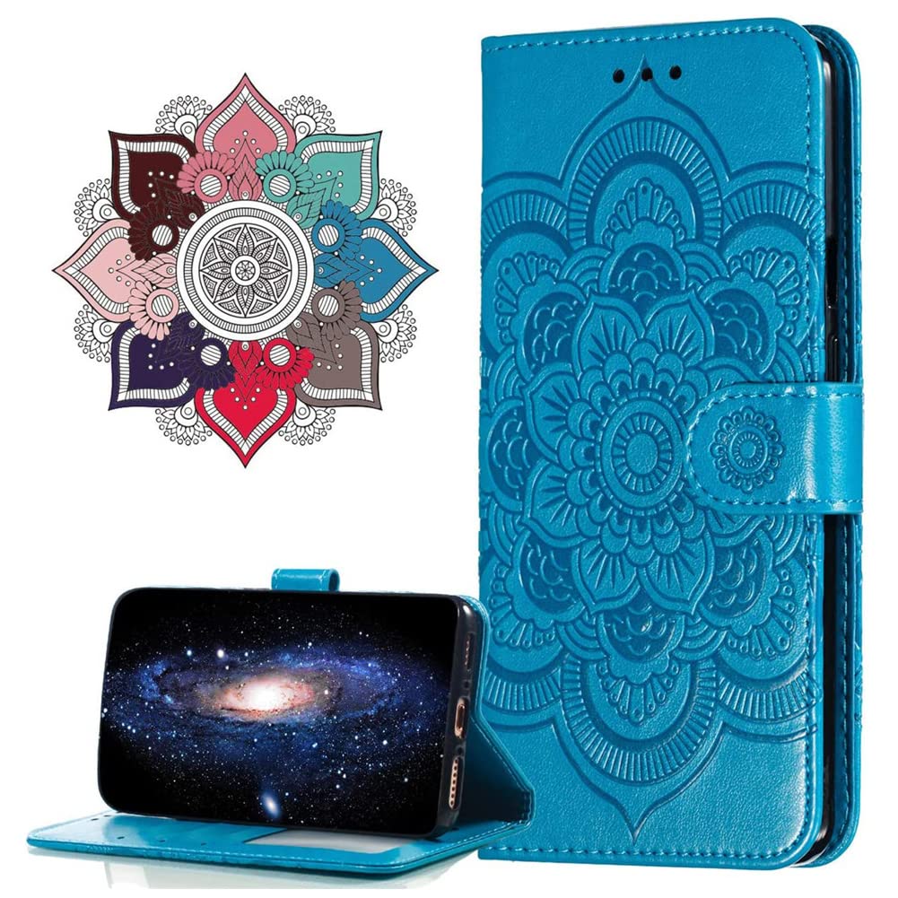 IMIRST Flip Case for Oppo Find X7 Ultra PU Leather Wallet Closure Embossed Shockproof Cover with Kickstand Card Slots Holder for Oppo Find X7 Ultra. LD Mandala Blue