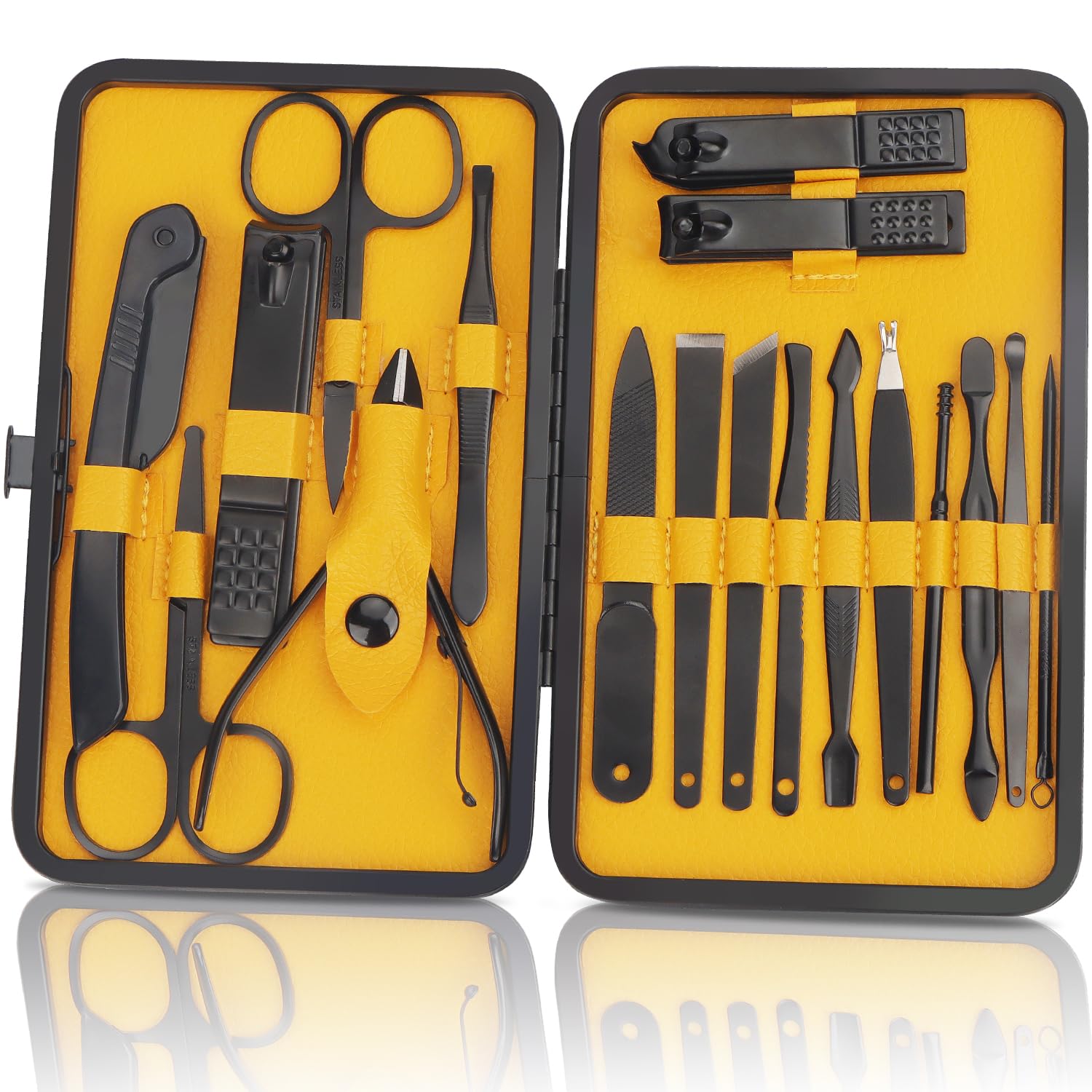 OWill Manicure Set, 18pcs Nail Clippers Pedicure Kit with PU Leather Case Nail Care Kit Professional Tools Gift for Women Wife Girlfriend Parents (Yellow)
