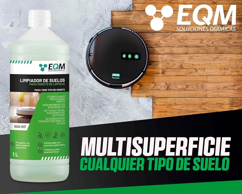 EQM - ECO-217 - Limpador de Pavimentos para Robôs de Limpeza - 2x1 L - Adequado para Qualquer Superfície graças ao seu pH Neutro - Aroma Floral Agradável