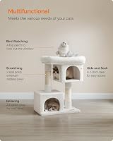 Feandrea Cat Tree Tower 84 cm Large Cat Perch 56x40 cm 2 Caves Cream view 5