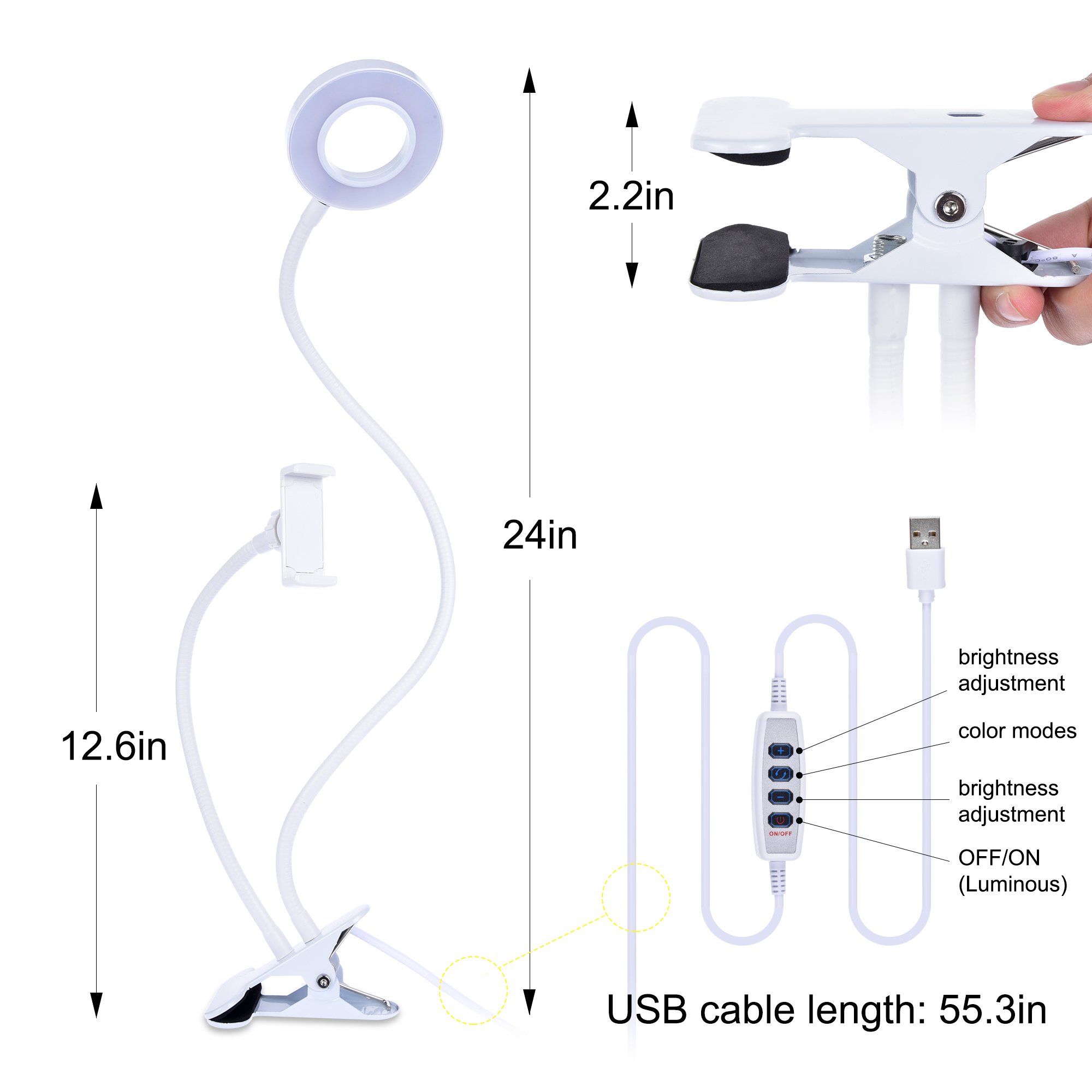 Selfie Ring Light with Cell Phone Holder Stand,OUNIER 48 LED Live Stream and Makeup [3-Light Mode] [10-Level Brightness] With 360 Rotating Long Arms for iPhone, Android Phone Desk Lamp [Energy Class A+] (White)