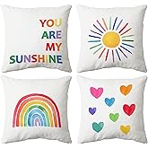 huester Boho You are My Sunshine Rainbow Sun Pillow, Kids Throw Pillows Rainbow Classroom Decor, Classroom Pillows for Kids Reading Corner Throw Pillow Decorative, Pillow Covers 18 x 18