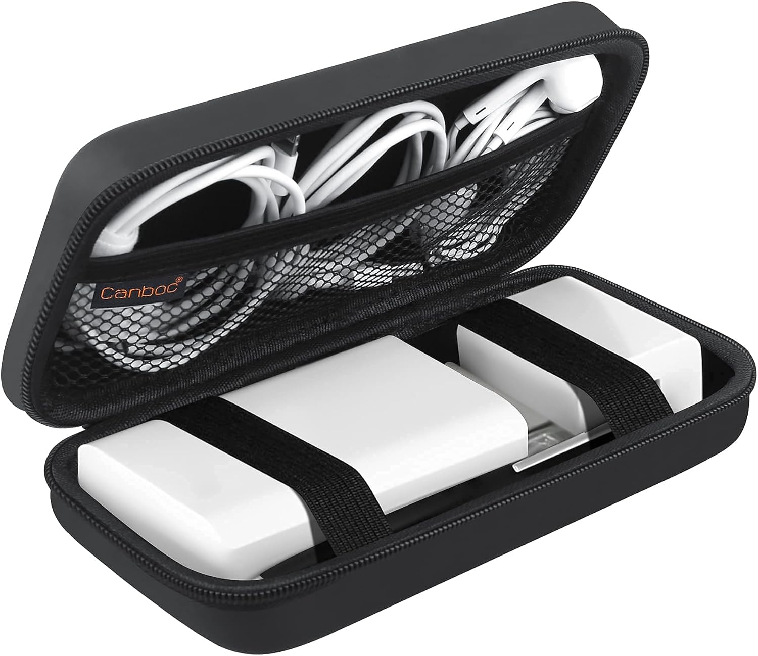 Canboc Carrying Travel Pouch MacBook Charger Case for MacBook Accessories, Charging Cords, Air Power Adapter, MagSafe, iPhone Charger, USB Cable Organizer for Earbuds, Battery Pack, USB C Hub, Black