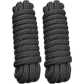 PACTHSD Boat Dock Lines Marine Rope 5/8" x 15' Marine-Grade Double Braided Nylon Dock Line with 15" Loop Boat Lines Dock Rope, Easy Handling Dock Lines for Boats, Fray Resistant - 2 Pack, Black