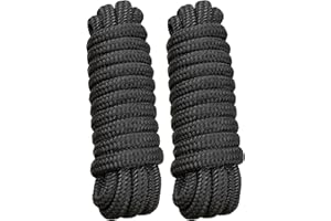 PACTHSD Boat Dock Lines Marine Rope 5/8" x 15' Marine-Grade Double Braided Nylon Dock Line with 15" Loop Boat Lines Dock Rope, Easy Handling Dock Lines for Boats, Fray Resistant - 2 Pack, Black