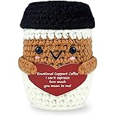 Funny Positive Crochet Coffee, Handmade Emotional Support Crochet Espresso Themed Office Desk Decor for Women Men Friends Coffee Lovers Birthday Gifts, Cute Stuff Emotional Cheer Up Support Gift