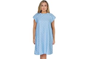 Magnus Care Hospital Gown for Women Labor & Delivery, 100% Cotton Easy Snap Back Closure, Shoulder Snap Polkadot Patient Gown