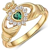 Claddagh Rings for Women 925 Sterling Silver Emerald Ring Claddagh Promise Ring Classic Irish Engagement Friendship Wedding Band