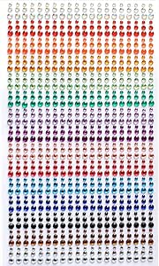 15 Colors 3 Sizes Rhinestone Stickers All in One Sheet 900 Pieces 3mm 4mm 5mm DIY Self Adhesive Colorful Gem Rhinestone Embellishment Stickers Sheet Fits for Crafts, Body, Nails, etc.