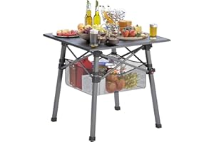 ARMOR CASTLE Portable Camping Table, Lightweight Beach Tables for Sand Foldable, Aluminum Roll-up Folding Square Table with Large Storage Basket for Outdoor Camping, Picnic