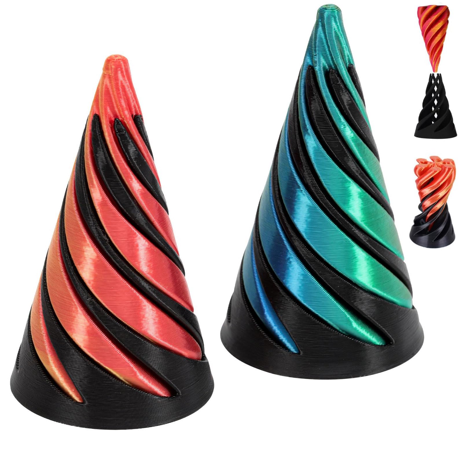 2 PCS 3d Printed Fidget toy,Pyramid fidget Toy for Relief of Stress & Anxiety Desktop Mini Vortex Cones Sculpture 3D Printed Impossible Cone, 3D Printed Pass Through Fidgets Toy