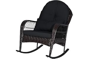 ORALNER Patio Wicker Rocking Chair, Outdoor PE Rattan Rocker with Seat and Back Cushion, Waist Pillow, Armrests, Garden Chair