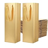 MALICPLUS 36 Wine Bottle Bags - Luxury Gold Gift Bags with Handles for Liquor & Champagne, 15x4.7x4.4 Inches, Grass Texture